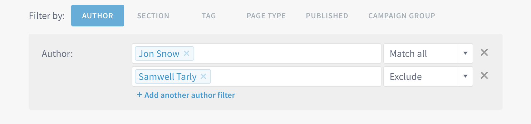 An example of using multiple filters in the Parse.ly Dashboard.