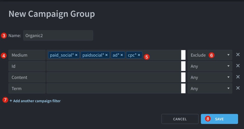 Parse.ly Dashboard, creating a new campaign group