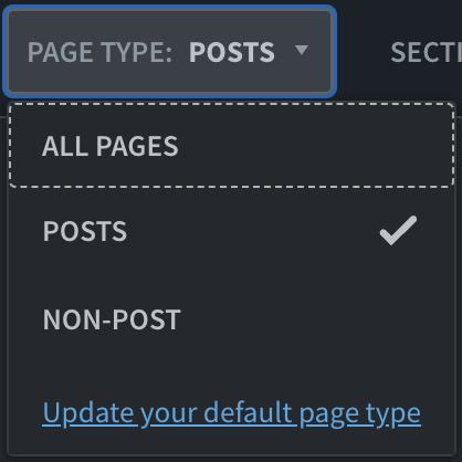 The Page Type filter used throughout the Parse.ly dashboard.