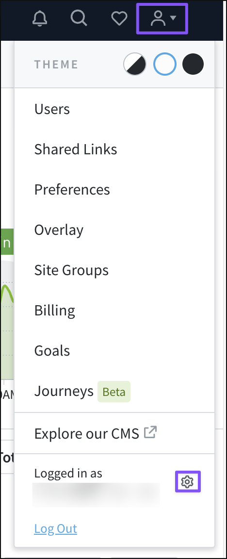 The account menu is accessed at the far right of the top bar.