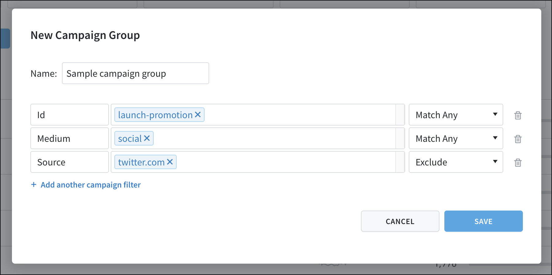 Campaign group details can be added and saved.