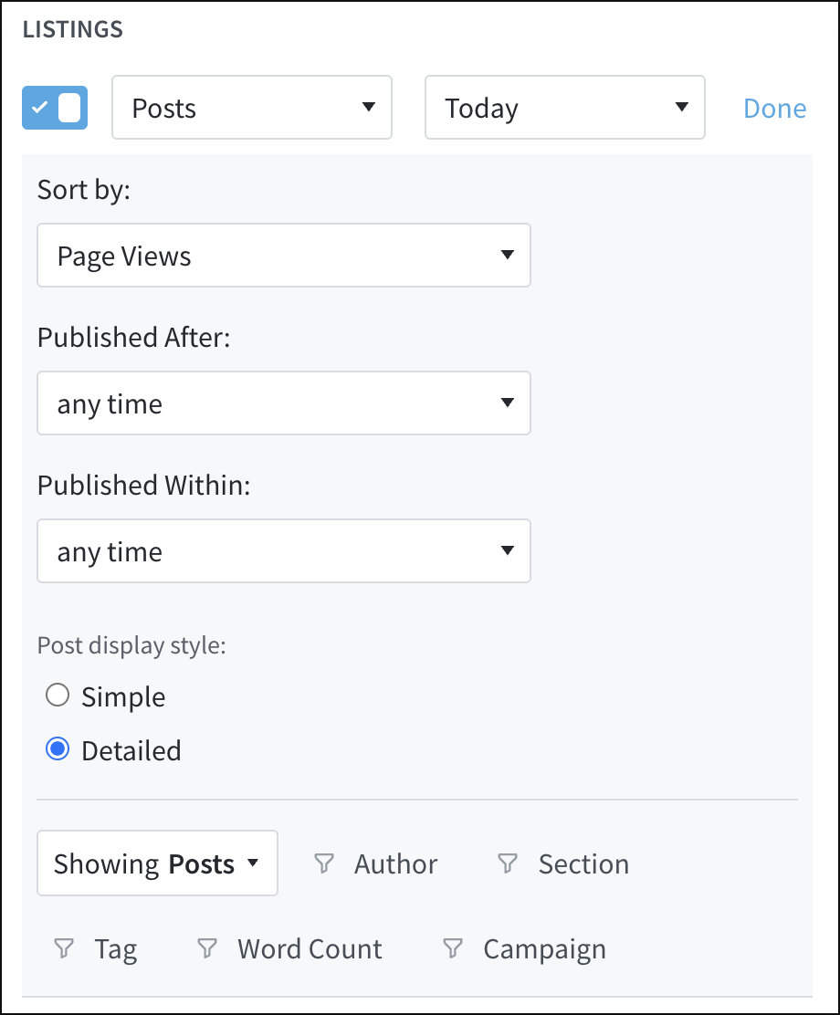 Customizing listing one for a sponsored content editor.