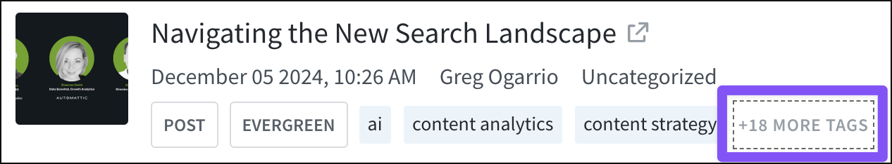 Click the "More Tags" button to the full list of a post's tags.