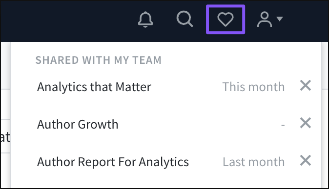 The heart icon in the top bar opens saved views.