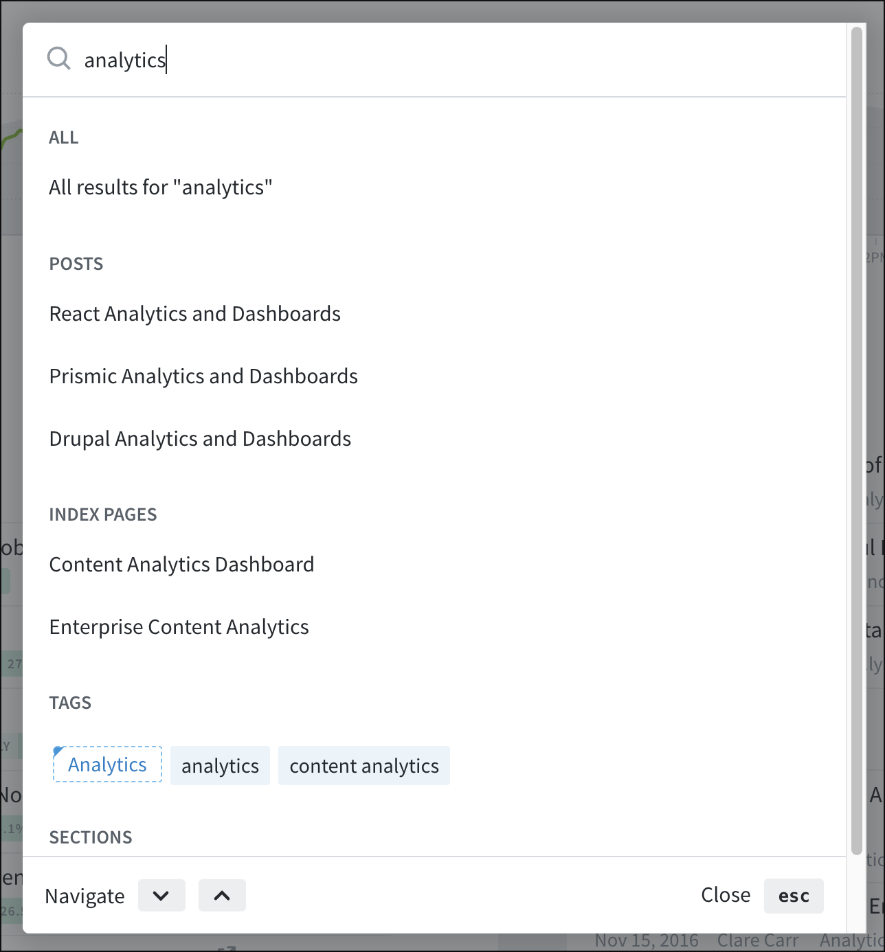 Typing in the search field brings up possible results.