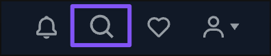 The magnifying glass icon in the top bar opens a search field.