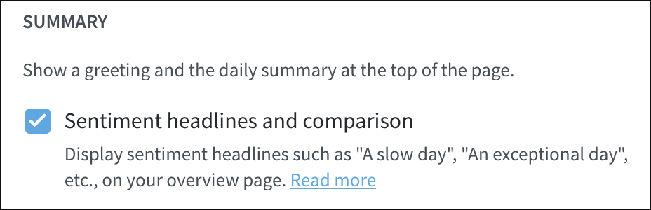 Sentiment Headline setting in the Customize Overview panel.