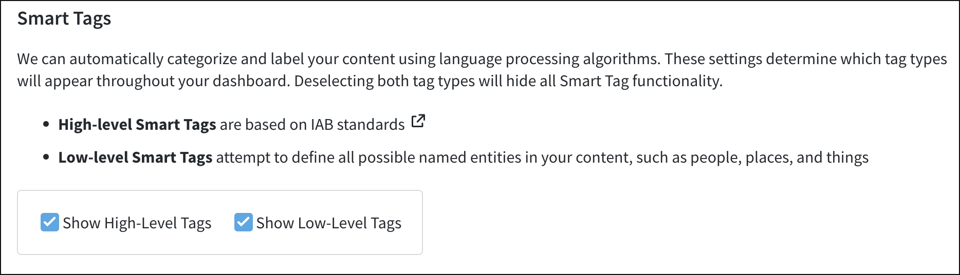 Smart tag settings in the Preferences panel.