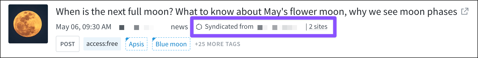 Syndication information is included on the post details page.