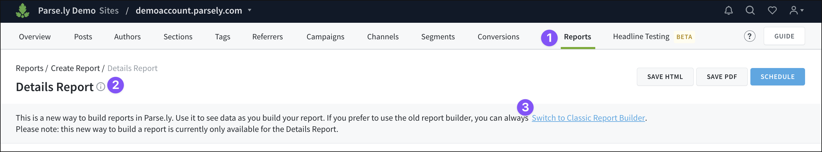 Switching to the classic report builder.