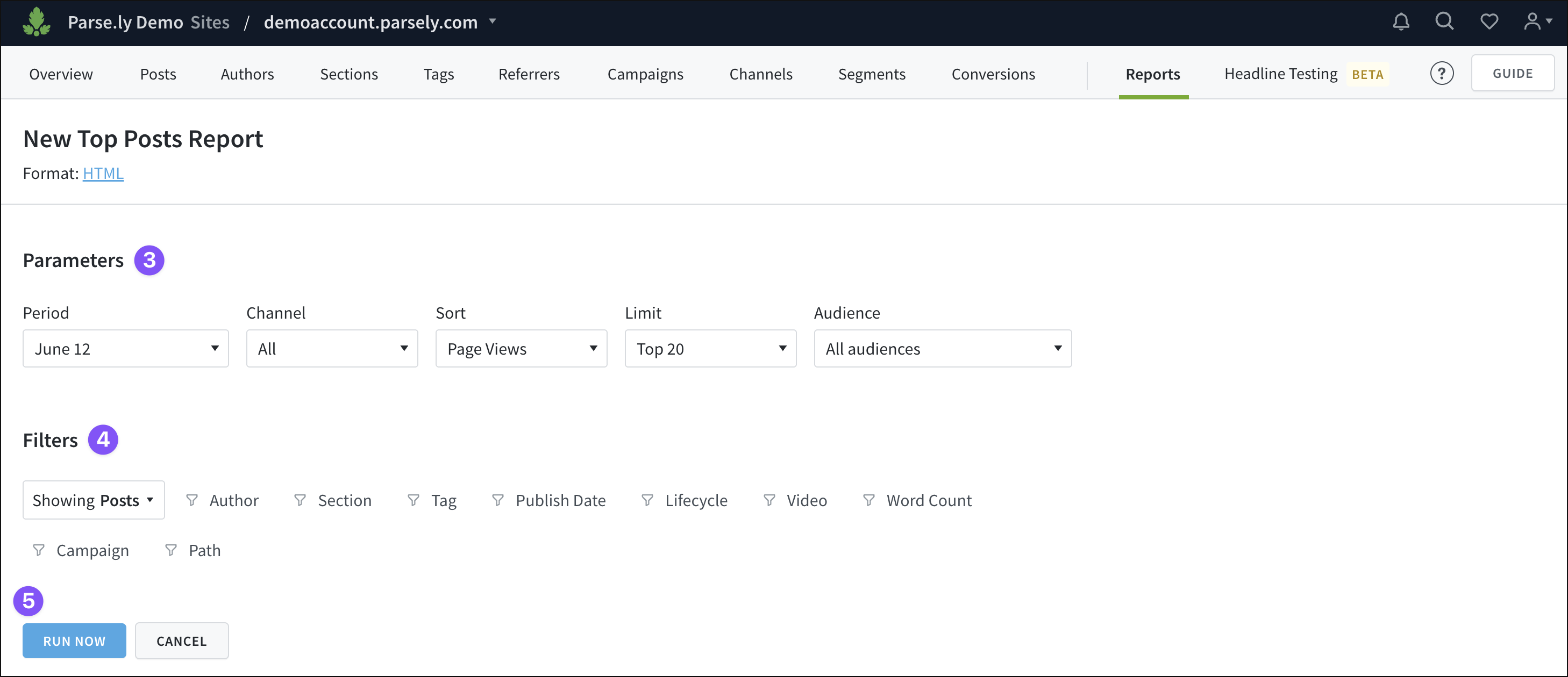 Adjust parameters and filters if needed before rerunning a one-time report.