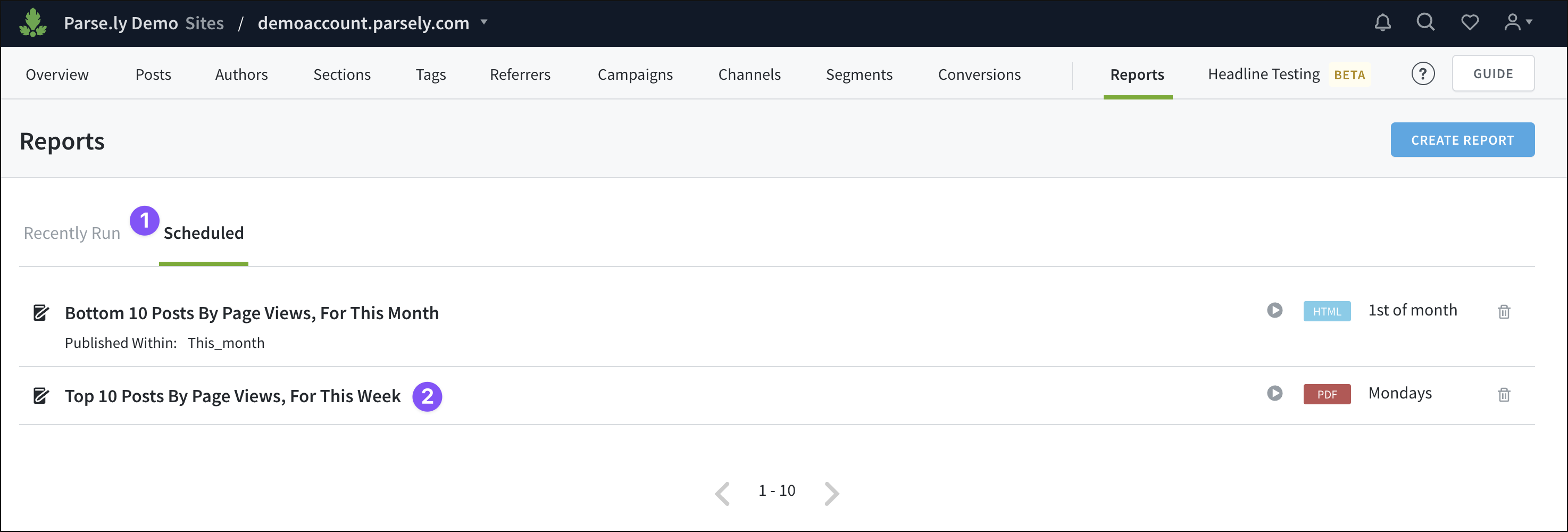 Click the name of the scheduled report to be edited.