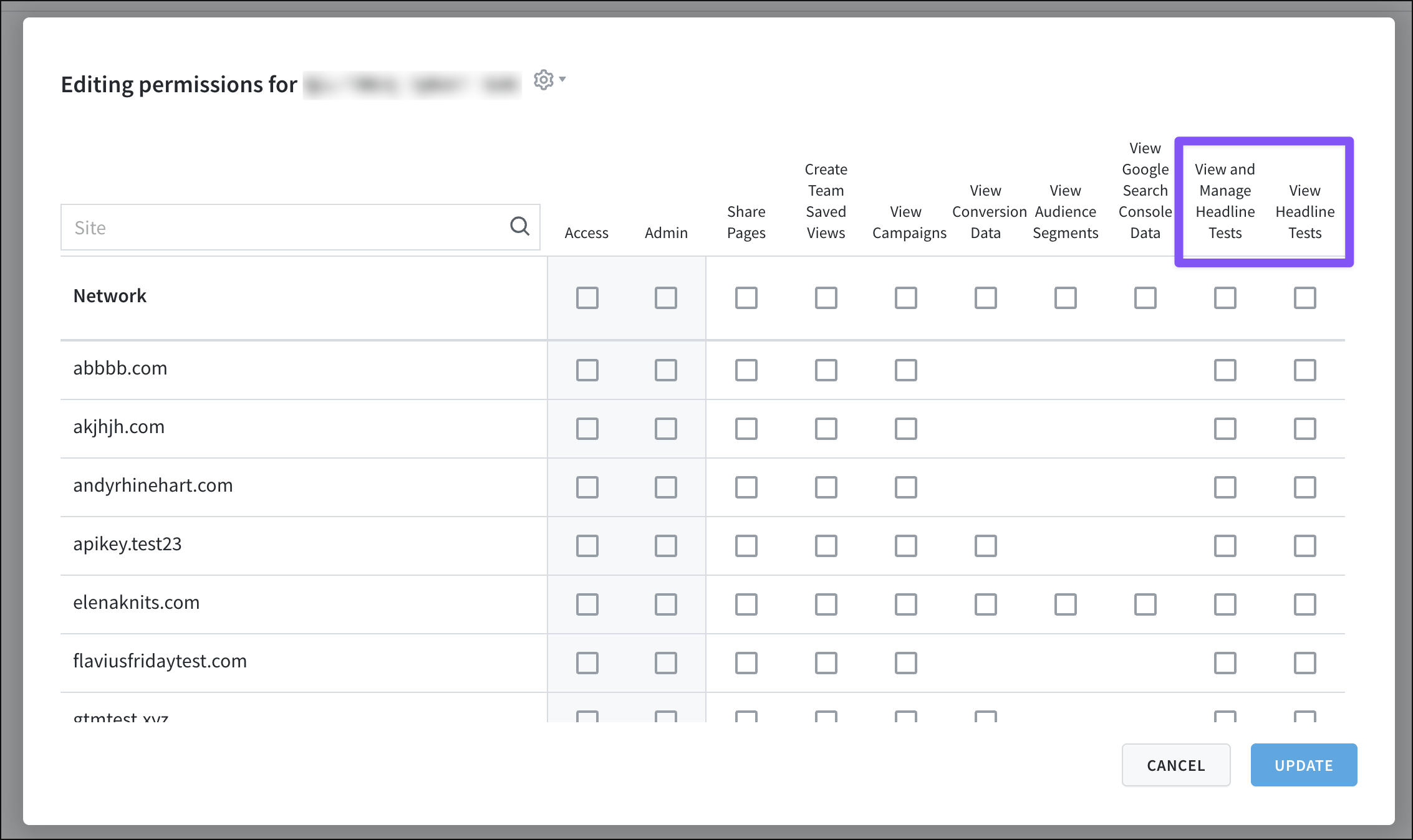 Adjusting Headline Testing user permissions.