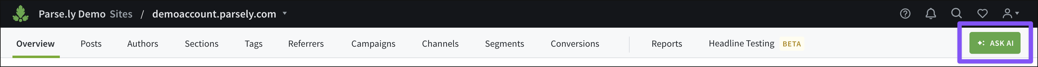 The "Ask AI" button in the navigation bar.