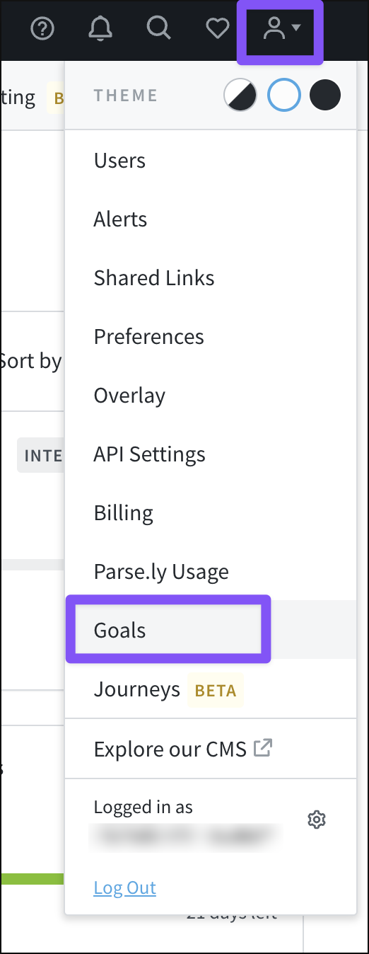 Access the Goals page from the account menu.