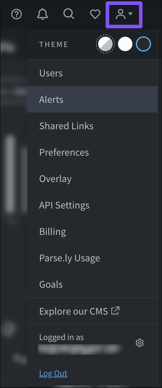 The account menu is accessed from the top bar.