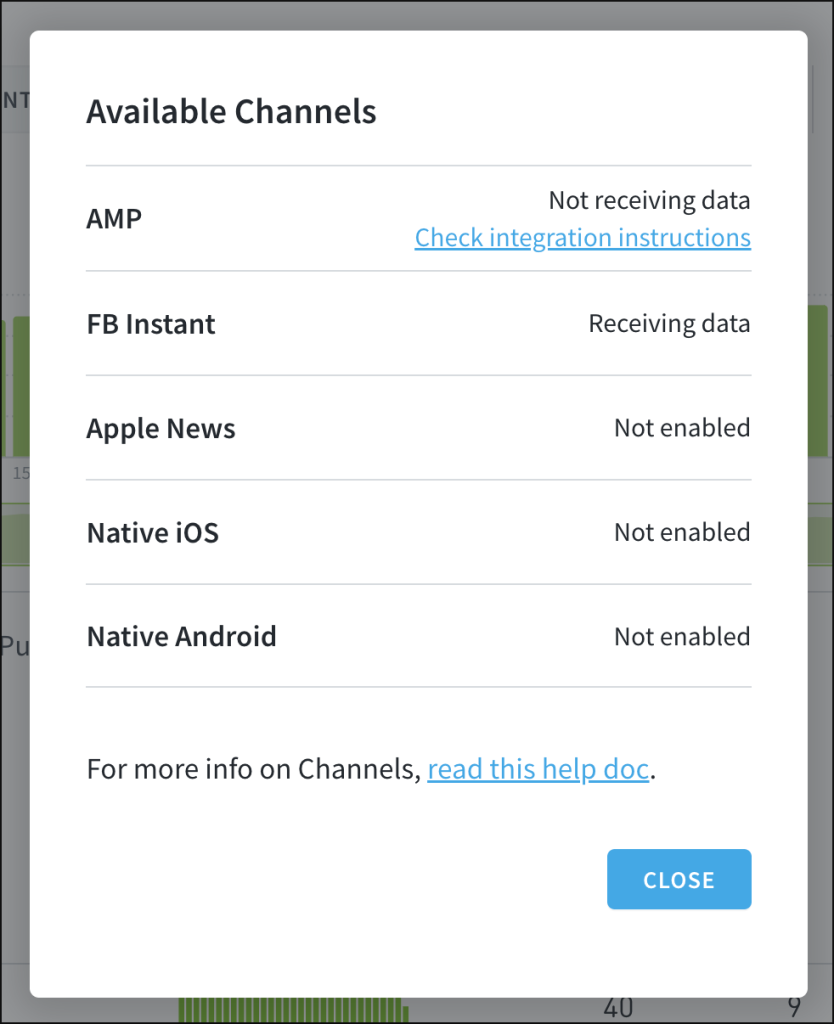 Available channels in the Parse.ly Dashboard.