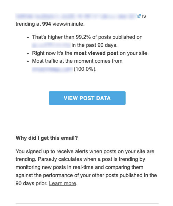 Example of an email alert.