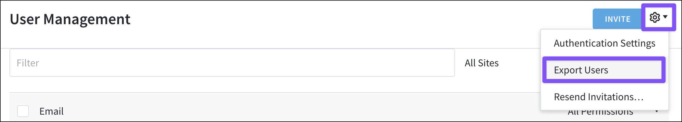 Export user information from the User Management page.