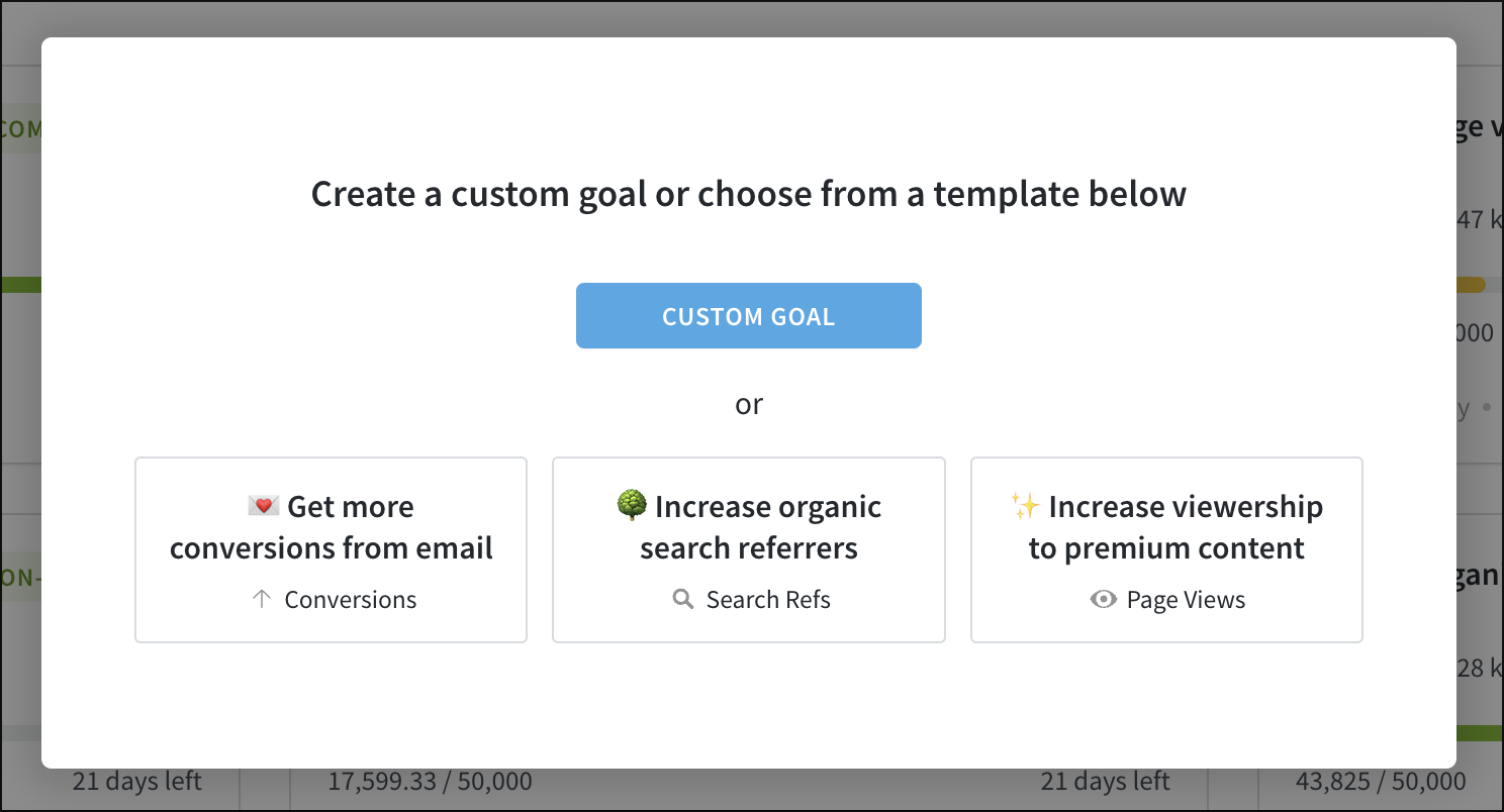 Create a custom goal, or use a template.