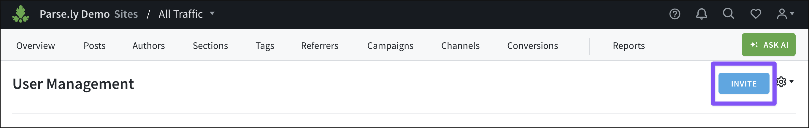 Invite new users from the User Management page.