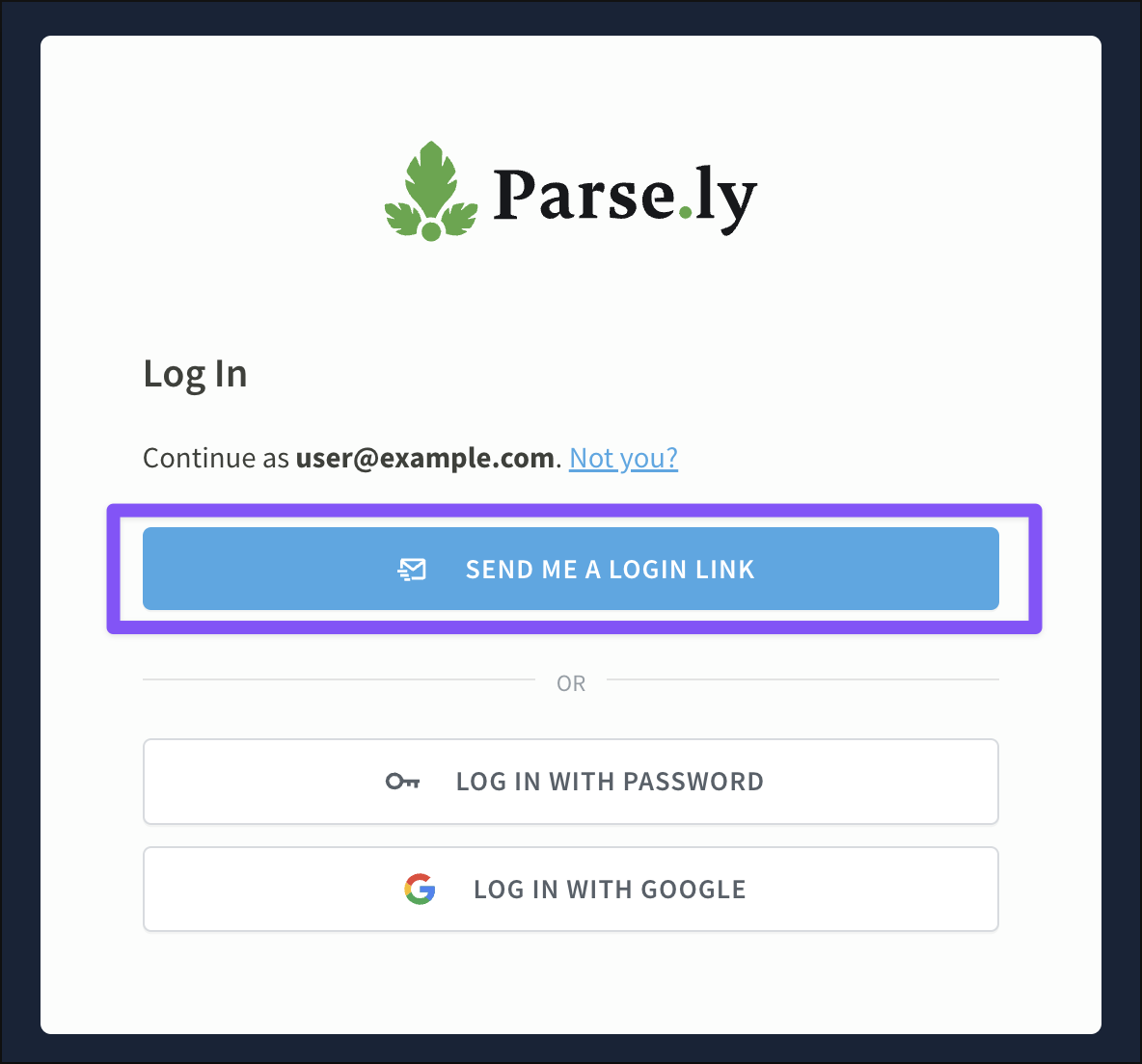 Click "Send me a login link" to get a one-time link in your inbox.