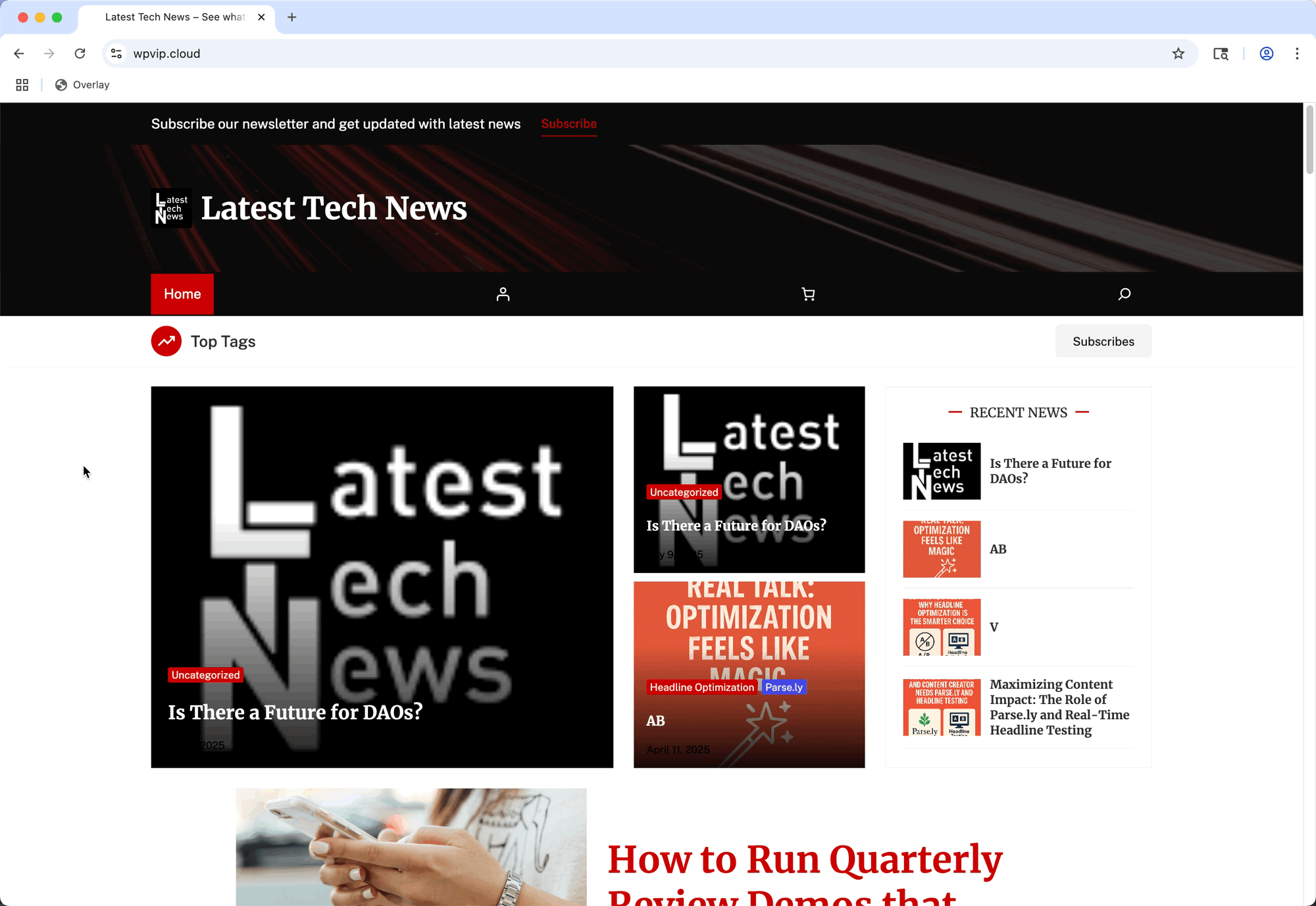 Click the new bookmark while on a site page to open the Overlay panel.