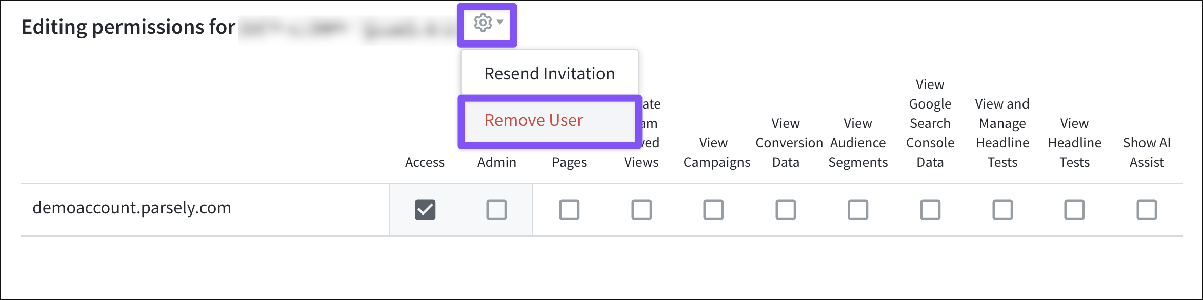 Remove a user via the gear icon's menu.