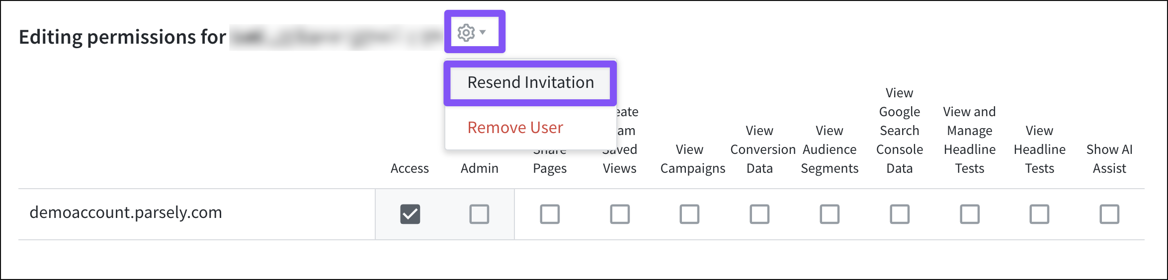 Resend a user invite via the gear icon's menu.
