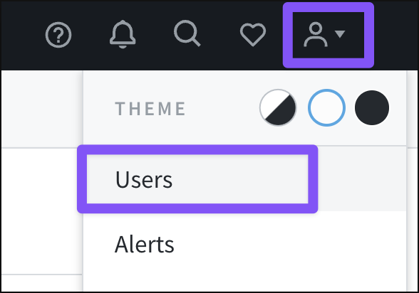 Access the Users page from the account menu in the top bar.