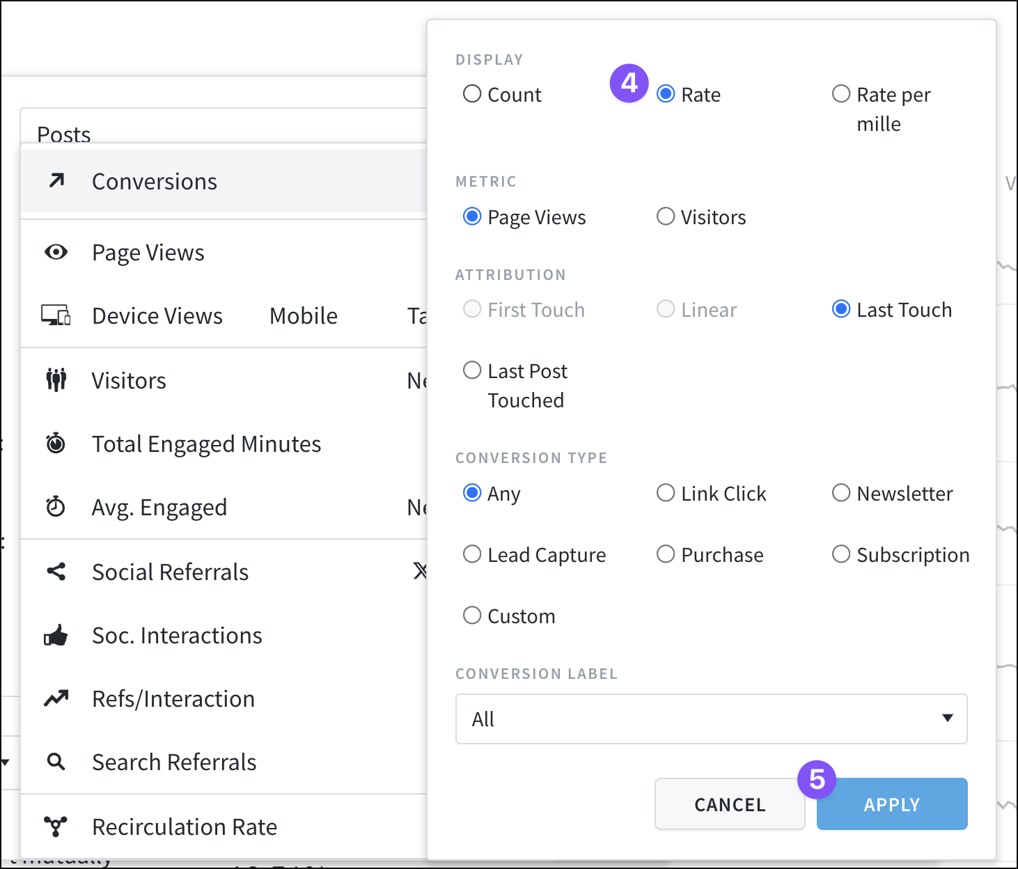 Use the "Rate" option with Conversions.
